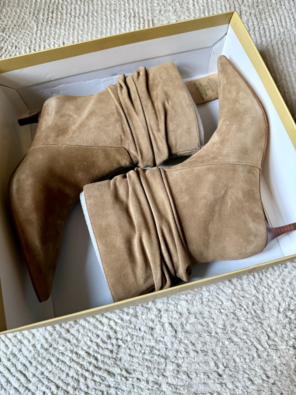 Michael Kors Tan Suede Pointed-Toe Slouch Ankle Boots